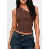 imagePRETTYGARDEN Womens Sleeveless One Shoulder Tank Top Ruched Slim Fit Shirts Basic Crop Y2k Tops 2026 Spring Fashion ClothingBrown