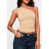 imagePRETTYGARDEN Womens Sleeveless One Shoulder Tank Top Ruched Slim Fit Shirts Basic Crop Y2k Tops 2026 Spring Fashion ClothingLight Khaki