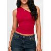 imagePRETTYGARDEN Womens Sleeveless One Shoulder Tank Top Ruched Slim Fit Shirts Basic Crop Y2k Tops 2026 Spring Fashion ClothingRed