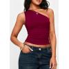 imagePRETTYGARDEN Womens Sleeveless One Shoulder Tank Top Ruched Slim Fit Shirts Basic Crop Y2k Tops 2026 Spring Fashion ClothingWine Red
