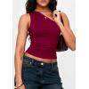 imagePRETTYGARDEN Womens Sleeveless One Shoulder Tank Top Ruched Slim Fit Shirts Basic Crop Y2k Tops 2026 Spring Fashion ClothingWine Red
