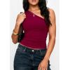 imagePRETTYGARDEN Womens Sleeveless One Shoulder Tank Top Ruched Slim Fit Shirts Basic Crop Y2k Tops 2026 Spring Fashion ClothingWine Red