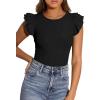imagePRETTYGARDEN Womens Summer Crew Neck T Shirts 2026 Trendy Ruffle Sleeve Slim Fit Knit Going Out Tops Casual Spring ClothesBlack