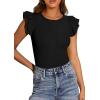 imagePRETTYGARDEN Womens Summer Crew Neck T Shirts 2026 Trendy Ruffle Sleeve Slim Fit Knit Going Out Tops Casual Spring ClothesBlack