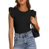 imagePRETTYGARDEN Womens Summer Crew Neck T Shirts 2026 Trendy Ruffle Sleeve Slim Fit Knit Going Out Tops Casual Spring ClothesBlack