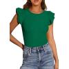 imagePRETTYGARDEN Womens Summer Crew Neck T Shirts 2026 Trendy Ruffle Sleeve Slim Fit Knit Going Out Tops Casual Spring ClothesGreen