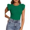 imagePRETTYGARDEN Womens Summer Crew Neck T Shirts 2026 Trendy Ruffle Sleeve Slim Fit Knit Going Out Tops Casual Spring ClothesGreen