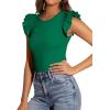 imagePRETTYGARDEN Womens Summer Crew Neck T Shirts 2026 Trendy Ruffle Sleeve Slim Fit Knit Going Out Tops Casual Spring ClothesGreen