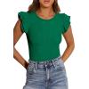 imagePRETTYGARDEN Womens Summer Crew Neck T Shirts 2026 Trendy Ruffle Sleeve Slim Fit Knit Going Out Tops Casual Spring ClothesGreen