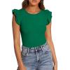 imagePRETTYGARDEN Womens Summer Crew Neck T Shirts 2026 Trendy Ruffle Sleeve Slim Fit Knit Going Out Tops Casual Spring ClothesGreen
