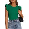 imagePRETTYGARDEN Womens Summer Crew Neck T Shirts 2026 Trendy Ruffle Sleeve Slim Fit Knit Going Out Tops Casual Spring ClothesGreen