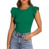 imagePRETTYGARDEN Womens Summer Crew Neck T Shirts 2026 Trendy Ruffle Sleeve Slim Fit Knit Going Out Tops Casual Spring ClothesGreen