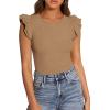 imagePRETTYGARDEN Womens Summer Crew Neck T Shirts 2026 Trendy Ruffle Sleeve Slim Fit Knit Going Out Tops Casual Spring ClothesKhaki