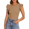 imagePRETTYGARDEN Womens Summer Crew Neck T Shirts 2026 Trendy Ruffle Sleeve Slim Fit Knit Going Out Tops Casual Spring ClothesKhaki