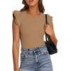 imagePRETTYGARDEN Womens Summer Crew Neck T Shirts 2026 Trendy Ruffle Sleeve Slim Fit Knit Going Out Tops Casual Spring ClothesKhaki