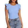 imagePRETTYGARDEN Womens Summer Crew Neck T Shirts 2026 Trendy Ruffle Sleeve Slim Fit Knit Going Out Tops Casual Spring ClothesLight Blue