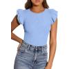imagePRETTYGARDEN Womens Summer Crew Neck T Shirts 2026 Trendy Ruffle Sleeve Slim Fit Knit Going Out Tops Casual Spring ClothesLight Blue
