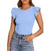 imagePRETTYGARDEN Womens Summer Crew Neck T Shirts 2026 Trendy Ruffle Sleeve Slim Fit Knit Going Out Tops Casual Spring ClothesLight Blue