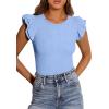 imagePRETTYGARDEN Womens Summer Crew Neck T Shirts 2026 Trendy Ruffle Sleeve Slim Fit Knit Going Out Tops Casual Spring ClothesLight Blue