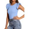 imagePRETTYGARDEN Womens Summer Crew Neck T Shirts 2026 Trendy Ruffle Sleeve Slim Fit Knit Going Out Tops Casual Spring ClothesLight Blue