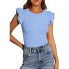 imagePRETTYGARDEN Womens Summer Crew Neck T Shirts 2026 Trendy Ruffle Sleeve Slim Fit Knit Going Out Tops Casual Spring ClothesLight Blue