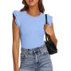 imagePRETTYGARDEN Womens Summer Crew Neck T Shirts 2026 Trendy Ruffle Sleeve Slim Fit Knit Going Out Tops Casual Spring ClothesLight Blue