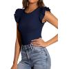 imagePRETTYGARDEN Womens Summer Crew Neck T Shirts 2026 Trendy Ruffle Sleeve Slim Fit Knit Going Out Tops Casual Spring ClothesNavy