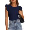 imagePRETTYGARDEN Womens Summer Crew Neck T Shirts 2026 Trendy Ruffle Sleeve Slim Fit Knit Going Out Tops Casual Spring ClothesNavy