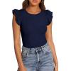 imagePRETTYGARDEN Womens Summer Crew Neck T Shirts 2026 Trendy Ruffle Sleeve Slim Fit Knit Going Out Tops Casual Spring ClothesNavy