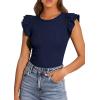 imagePRETTYGARDEN Womens Summer Crew Neck T Shirts 2026 Trendy Ruffle Sleeve Slim Fit Knit Going Out Tops Casual Spring ClothesNavy