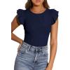 imagePRETTYGARDEN Womens Summer Crew Neck T Shirts 2026 Trendy Ruffle Sleeve Slim Fit Knit Going Out Tops Casual Spring ClothesNavy