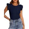 imagePRETTYGARDEN Womens Summer Crew Neck T Shirts 2026 Trendy Ruffle Sleeve Slim Fit Knit Going Out Tops Casual Spring ClothesNavy