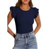 imagePRETTYGARDEN Womens Summer Crew Neck T Shirts 2026 Trendy Ruffle Sleeve Slim Fit Knit Going Out Tops Casual Spring ClothesNavy