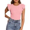 imagePRETTYGARDEN Womens Summer Crew Neck T Shirts 2026 Trendy Ruffle Sleeve Slim Fit Knit Going Out Tops Casual Spring ClothesPink