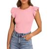 imagePRETTYGARDEN Womens Summer Crew Neck T Shirts 2026 Trendy Ruffle Sleeve Slim Fit Knit Going Out Tops Casual Spring ClothesPink