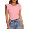 imagePRETTYGARDEN Womens Summer Crew Neck T Shirts 2026 Trendy Ruffle Sleeve Slim Fit Knit Going Out Tops Casual Spring ClothesPink