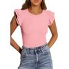 imagePRETTYGARDEN Womens Summer Crew Neck T Shirts 2026 Trendy Ruffle Sleeve Slim Fit Knit Going Out Tops Casual Spring ClothesPink