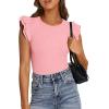imagePRETTYGARDEN Womens Summer Crew Neck T Shirts 2026 Trendy Ruffle Sleeve Slim Fit Knit Going Out Tops Casual Spring ClothesPink