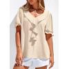 imagePRETTYGARDEN Womens Summer Dressy Casual Blouses 2026 Short Sleeve V Neck Ruffle Going Out Tops Shirt Trendy Spring OutfitsBeige