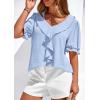 imagePRETTYGARDEN Womens Summer Dressy Casual Blouses 2026 Short Sleeve V Neck Ruffle Going Out Tops Shirt Trendy Spring OutfitsLight Blue