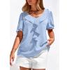 imagePRETTYGARDEN Womens Summer Dressy Casual Blouses 2026 Short Sleeve V Neck Ruffle Going Out Tops Shirt Trendy Spring OutfitsLight Blue
