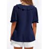imagePRETTYGARDEN Womens Summer Dressy Casual Blouses 2026 Short Sleeve V Neck Ruffle Going Out Tops Shirt Trendy Spring OutfitsNavy Blue