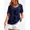 imagePRETTYGARDEN Womens Summer Dressy Casual Blouses 2026 Short Sleeve V Neck Ruffle Going Out Tops Shirt Trendy Spring OutfitsNavy Blue
