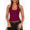 imagePRETTYGARDEN Womens Summer Halter Tank Tops 2026 Y2K Sleeveless Slim Fitted Backless Shirts Going Out Spring Workout ClothesBurgundy