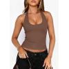imagePRETTYGARDEN Womens Summer Halter Tank Tops 2026 Y2K Sleeveless Slim Fitted Backless Shirts Going Out Spring Workout ClothesCoffee