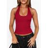 imagePRETTYGARDEN Womens Summer Halter Tank Tops 2026 Y2K Sleeveless Slim Fitted Backless Shirts Going Out Spring Workout ClothesRed