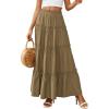 imagePRETTYGARDEN Womens Tiered Maxi Skirt Summer Spring Fashion 2026 High Waisted Long Flowy Casual Boho Beach Vacation ClothesArmy Green