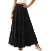 imagePRETTYGARDEN Womens Tiered Maxi Skirt Summer Spring Fashion 2026 High Waisted Long Flowy Casual Boho Beach Vacation ClothesBlack