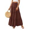 imagePRETTYGARDEN Womens Tiered Maxi Skirt Summer Spring Fashion 2026 High Waisted Long Flowy Casual Boho Beach Vacation ClothesBrown