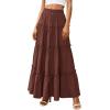 imagePRETTYGARDEN Womens Tiered Maxi Skirt Summer Spring Fashion 2026 High Waisted Long Flowy Casual Boho Beach Vacation ClothesBrown